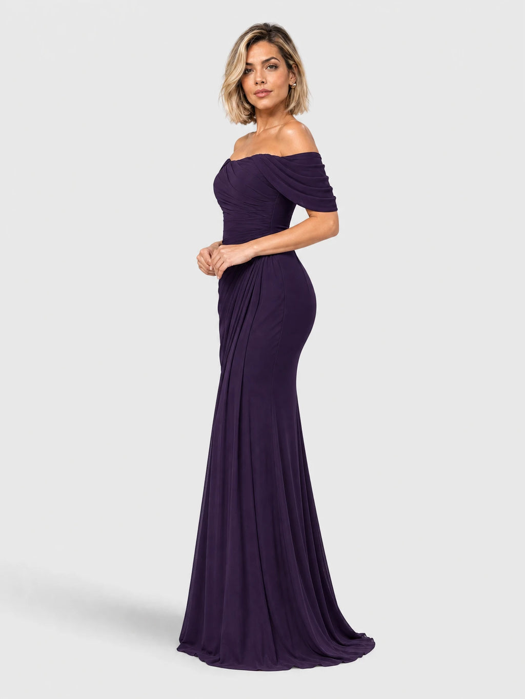 Vestido de Festa Roxo Vestido de Festa Longo Ombro a Ombro Drapeado Blumenau