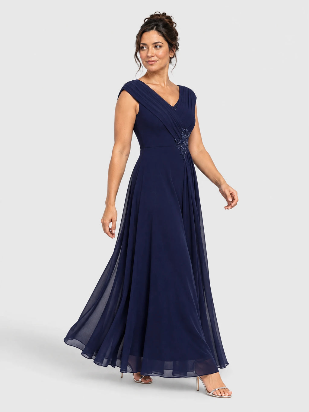 Vestido de Festa Azul Marinho Vestido de Festa Longo Plus Size Bordado Loma