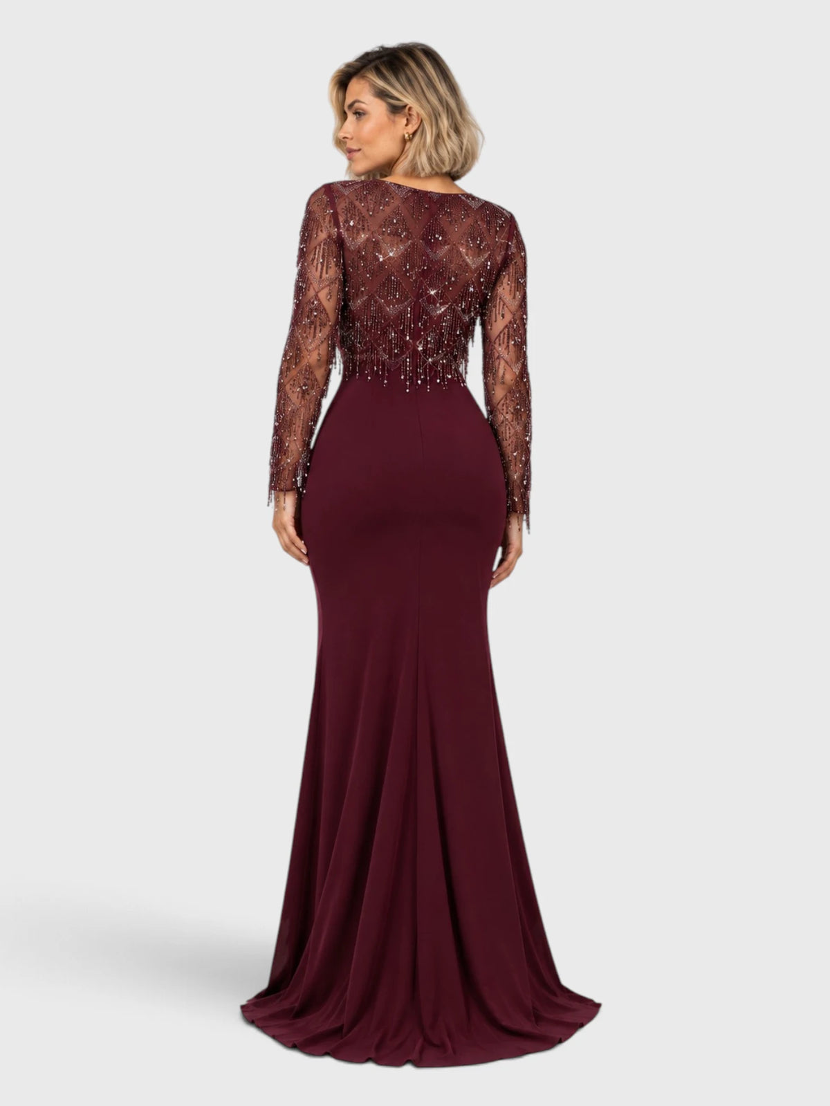 Vestido de Festa Marsala Vestido de Festa Longo Premium Bordado Drapeado Suzan