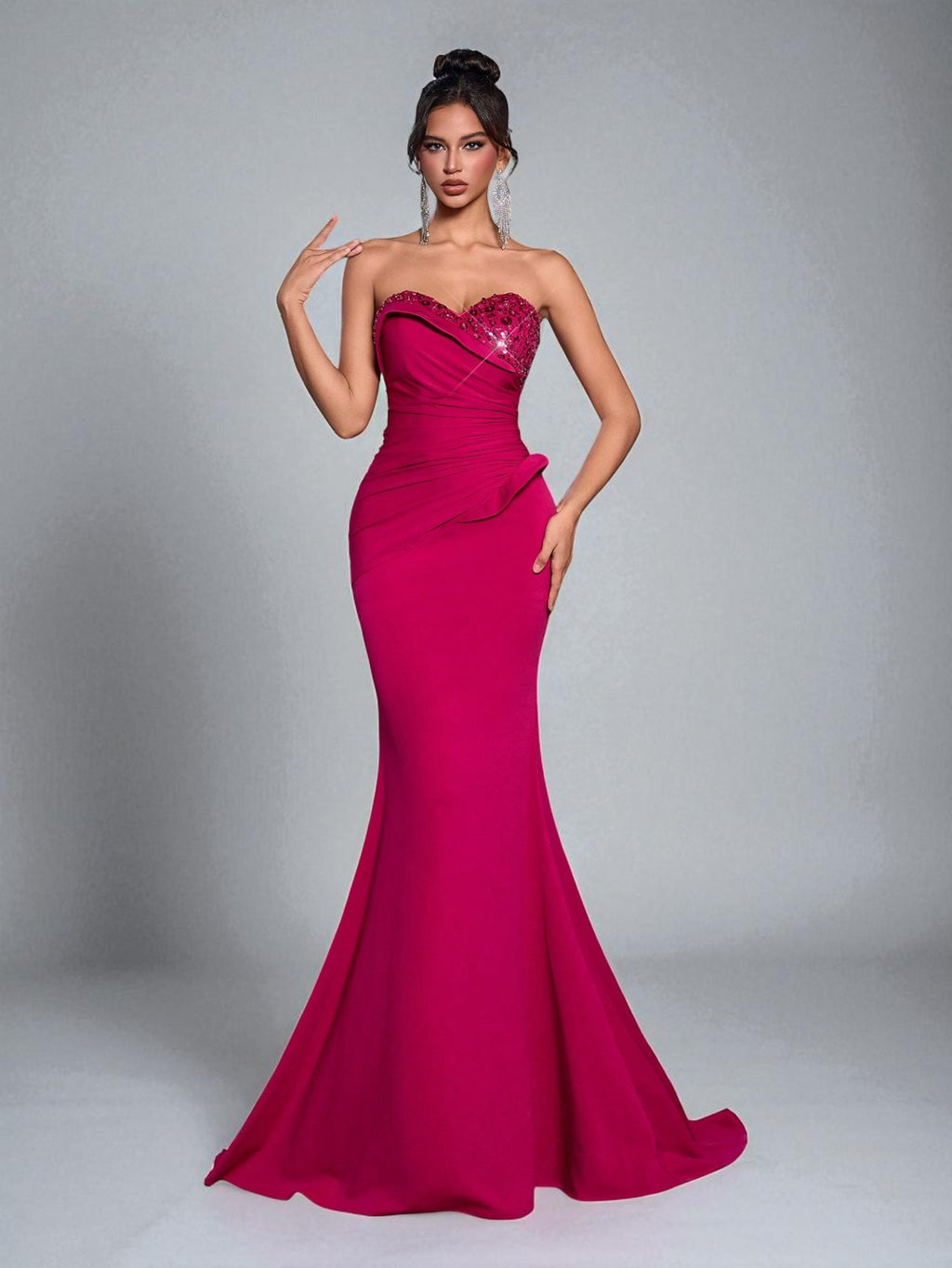 Vestido de Festa Longo Pink Tomara que Caia Paetê Verona - Vista frontal - #pink