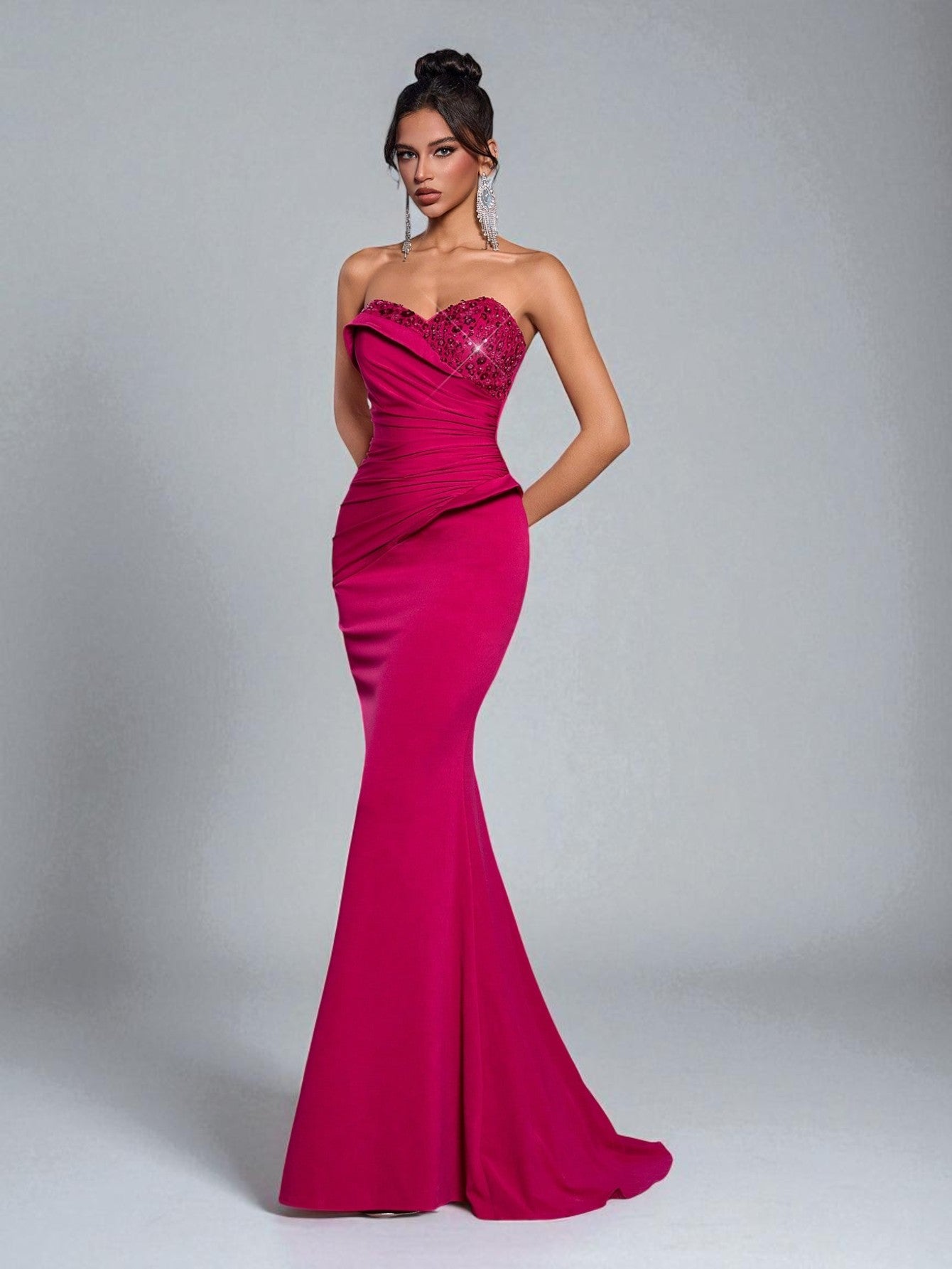 Vestido de Festa Longo Pink Tomara que Caia Paetê Verona - Vista perfil - #pink