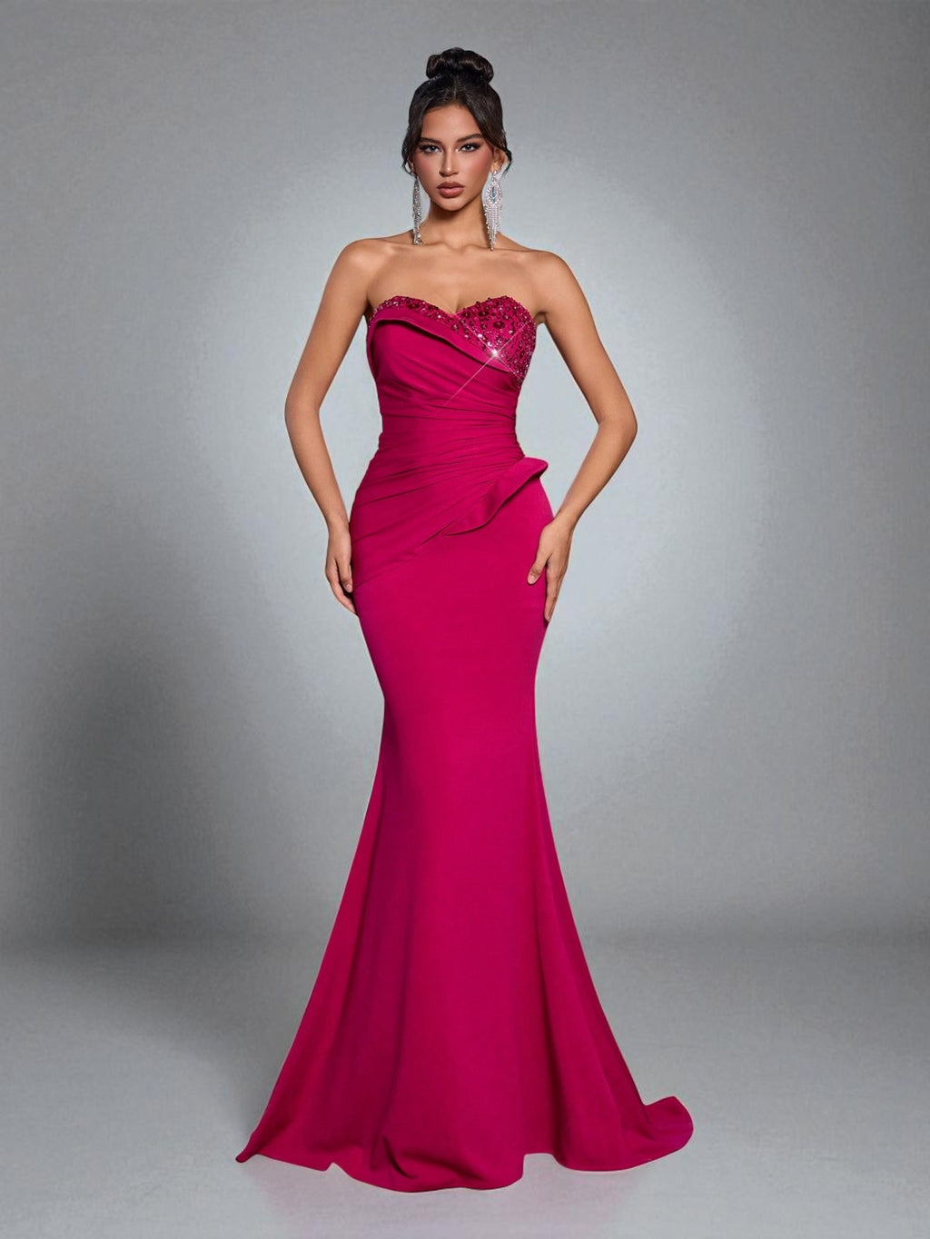 Vestido de Festa Longo Pink Tomara que Caia Paetê Verona - de frente - #pink