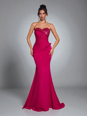 Vestido de Festa Longo Pink Tomara que Caia Paetê Verona