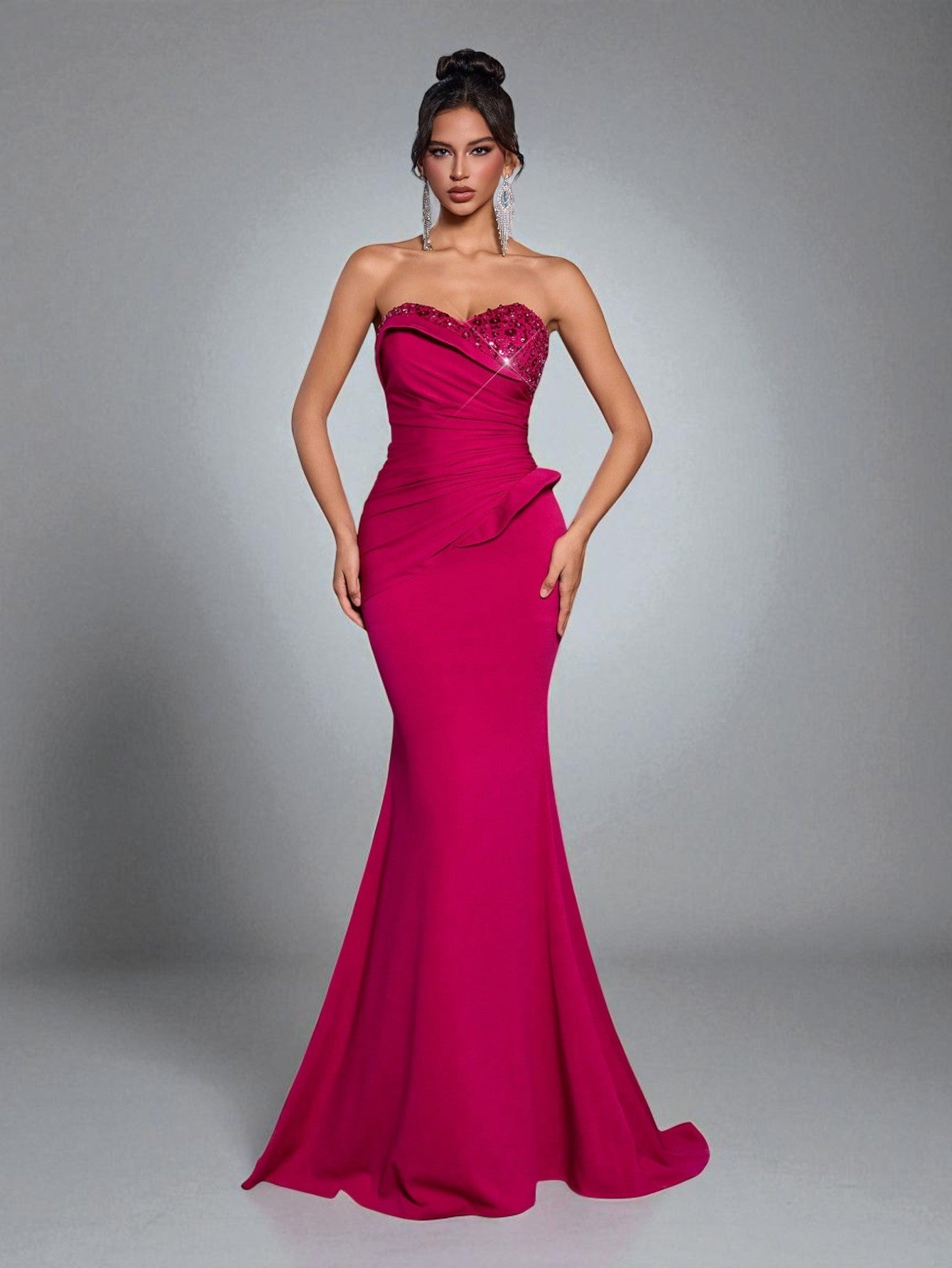 Vestido de Festa Longo Pink Tomara que Caia Paetê Verona - de frente - #pink