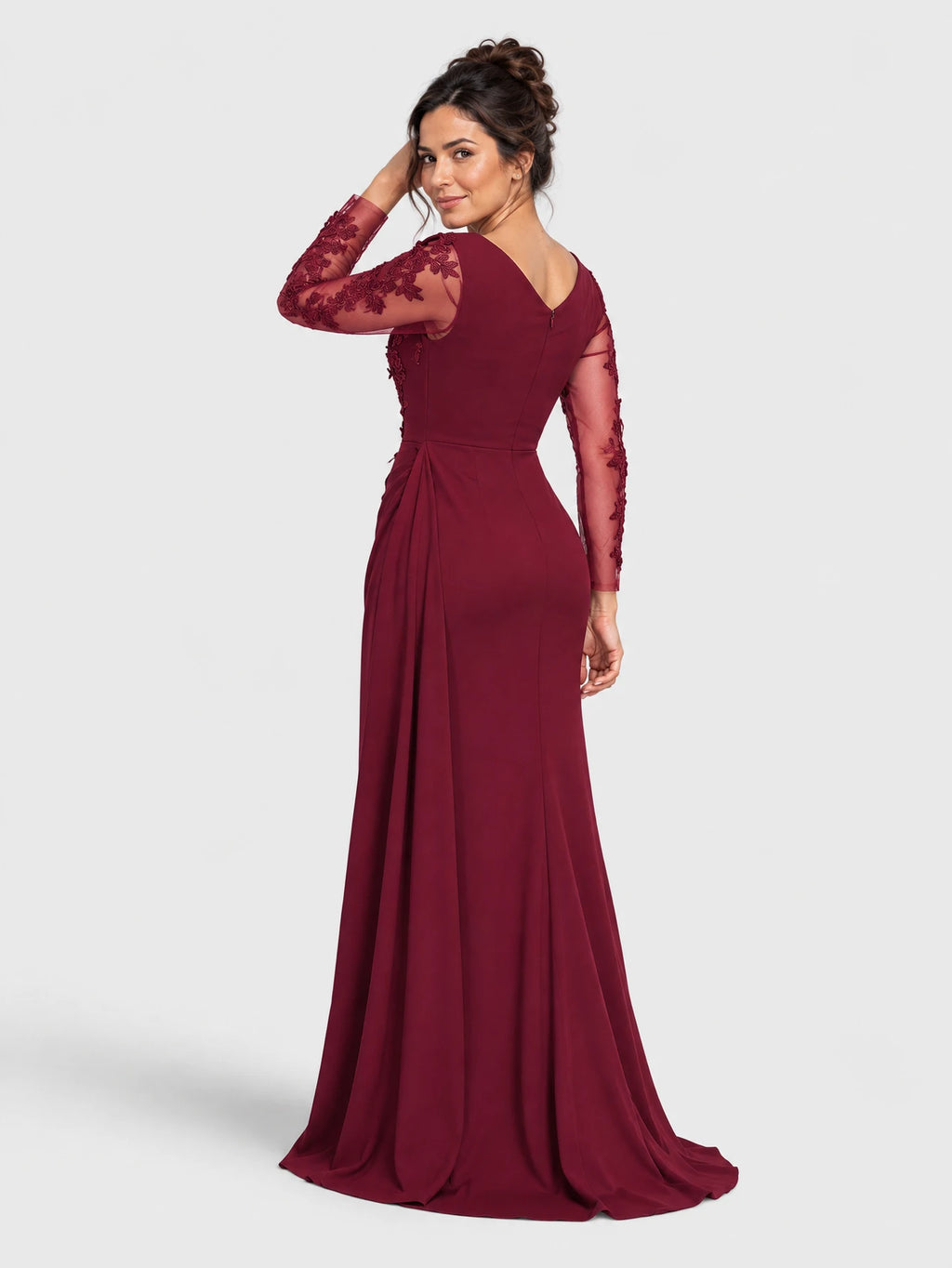 Vestido de Festa Marsala Vestido de Festa Manga Longa Bordado Sansara