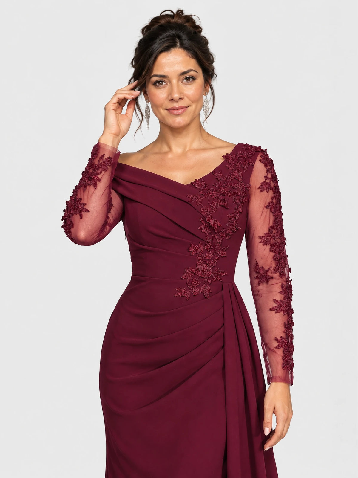Vestido de Festa Marsala Vestido de Festa Manga Longa Bordado Sansara