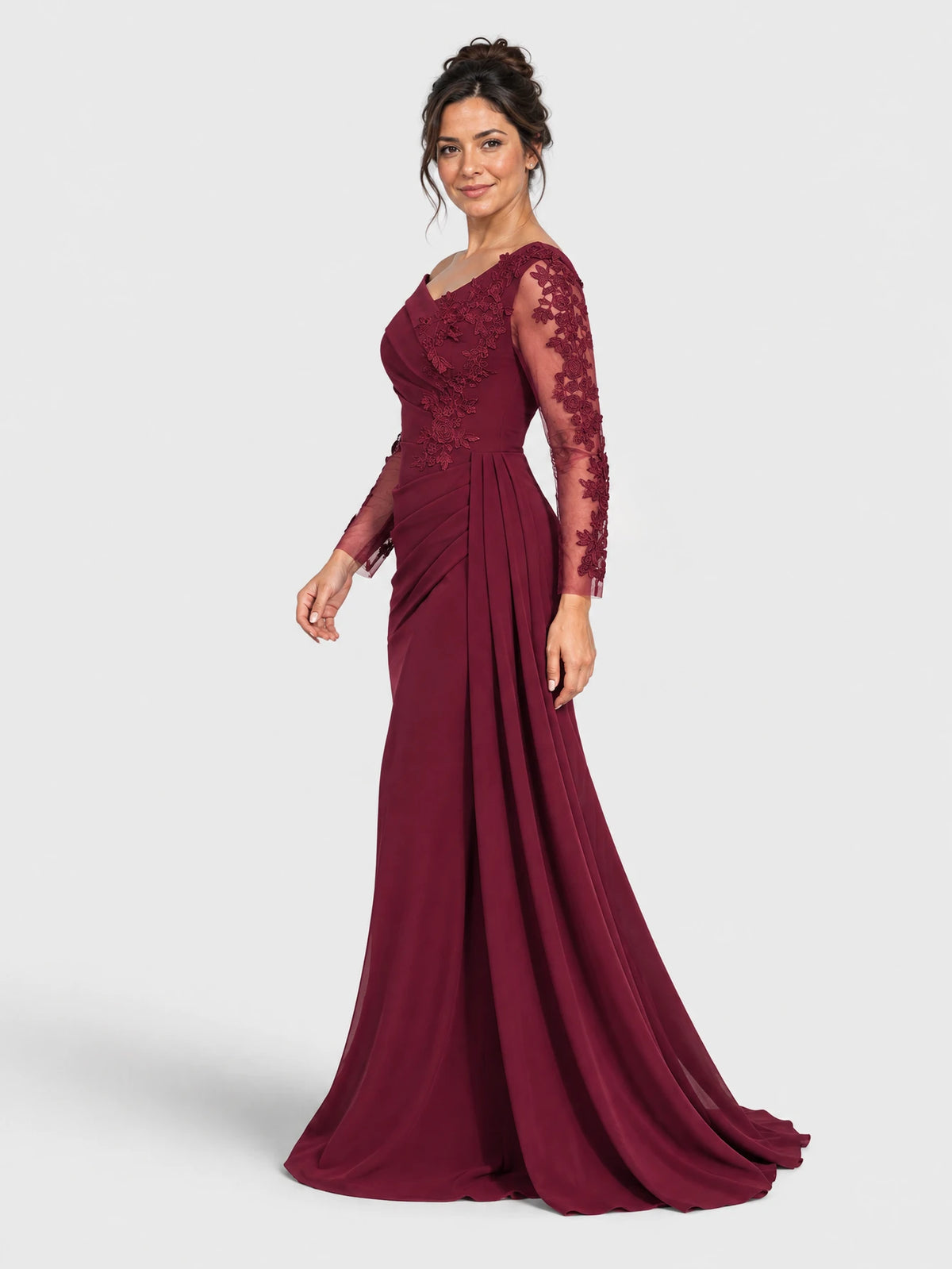 Vestido de Festa Marsala Vestido de Festa Manga Longa Bordado Sansara