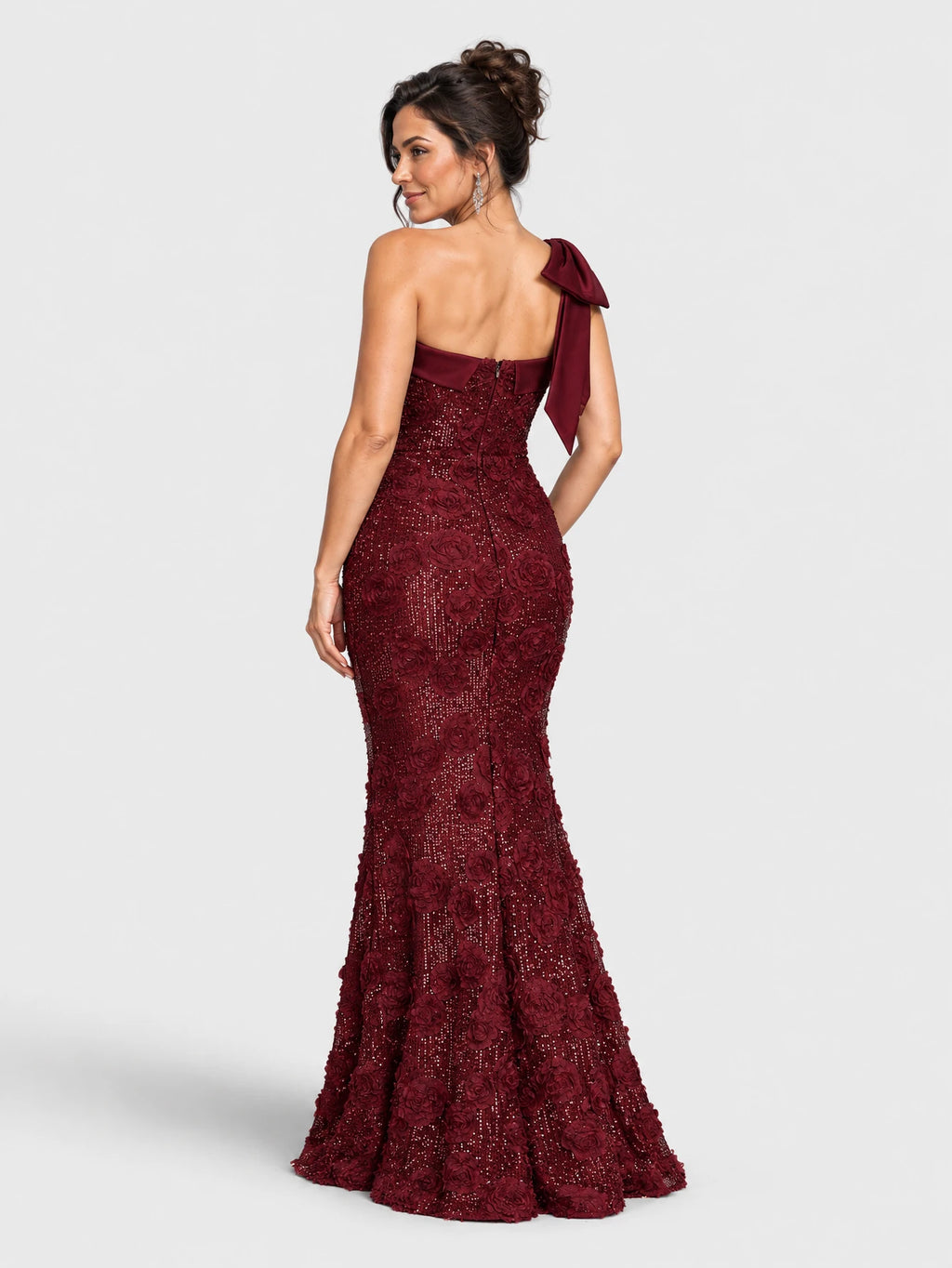 Vestido de Festa Marsala Vestido de Festa Nula Manga Bordado Laço