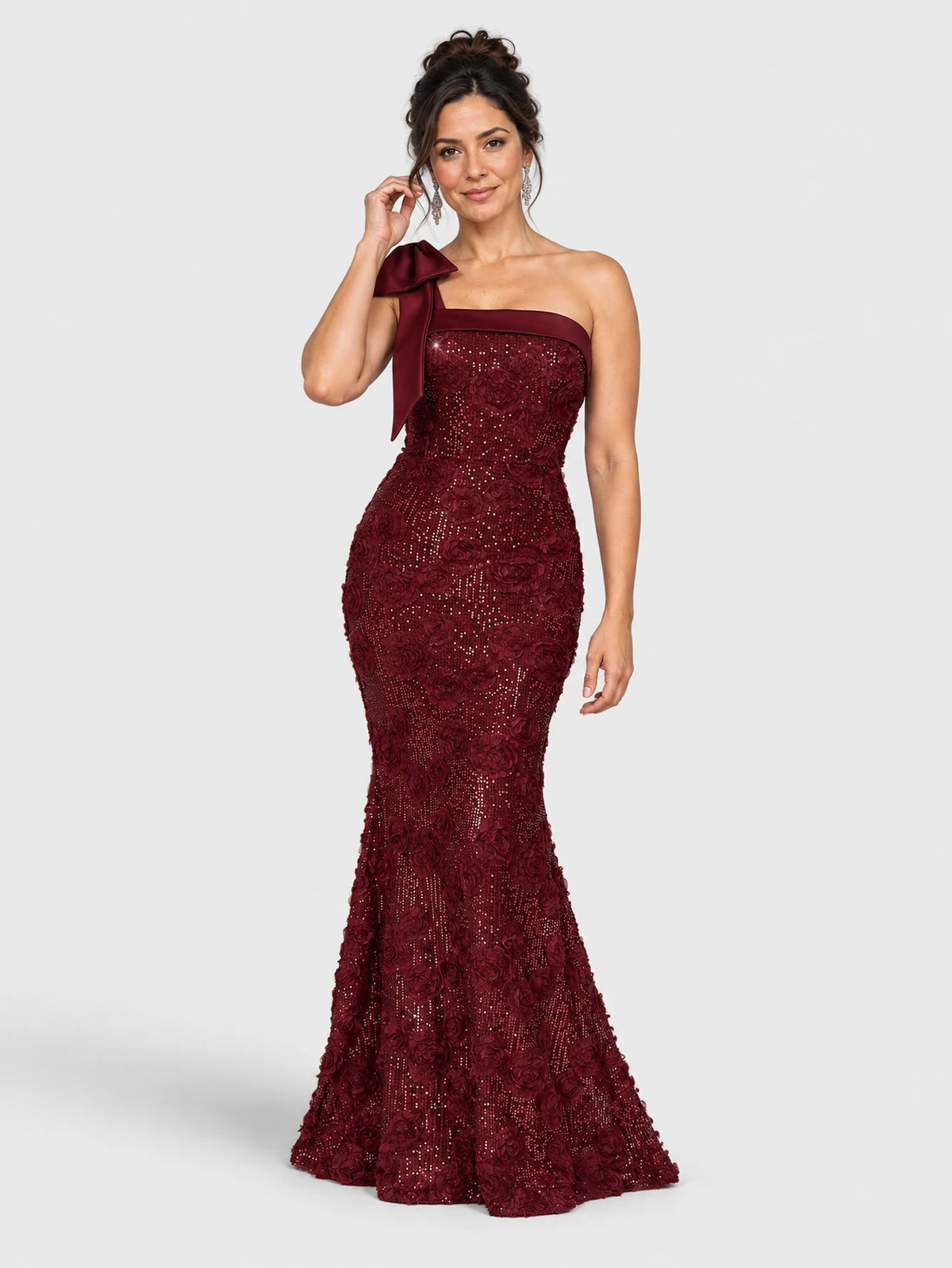 Vestido de Festa Marsala Vestido de Festa Nula Manga Bordado Laço