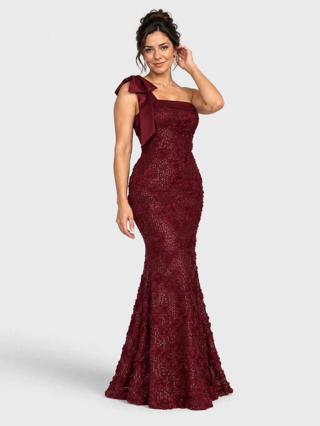 Vestido de Festa Marsala Vestido de Festa Nula Manga Bordado Laço