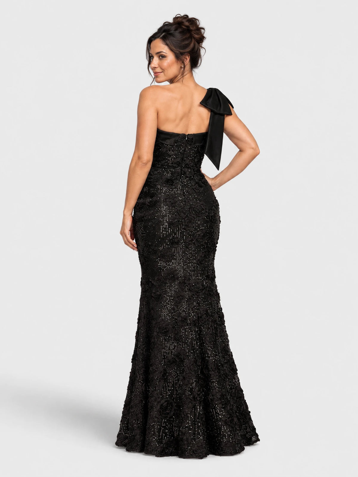 Vestido de Festa Preto Vestido de Festa Nula Manga Bordado Laço