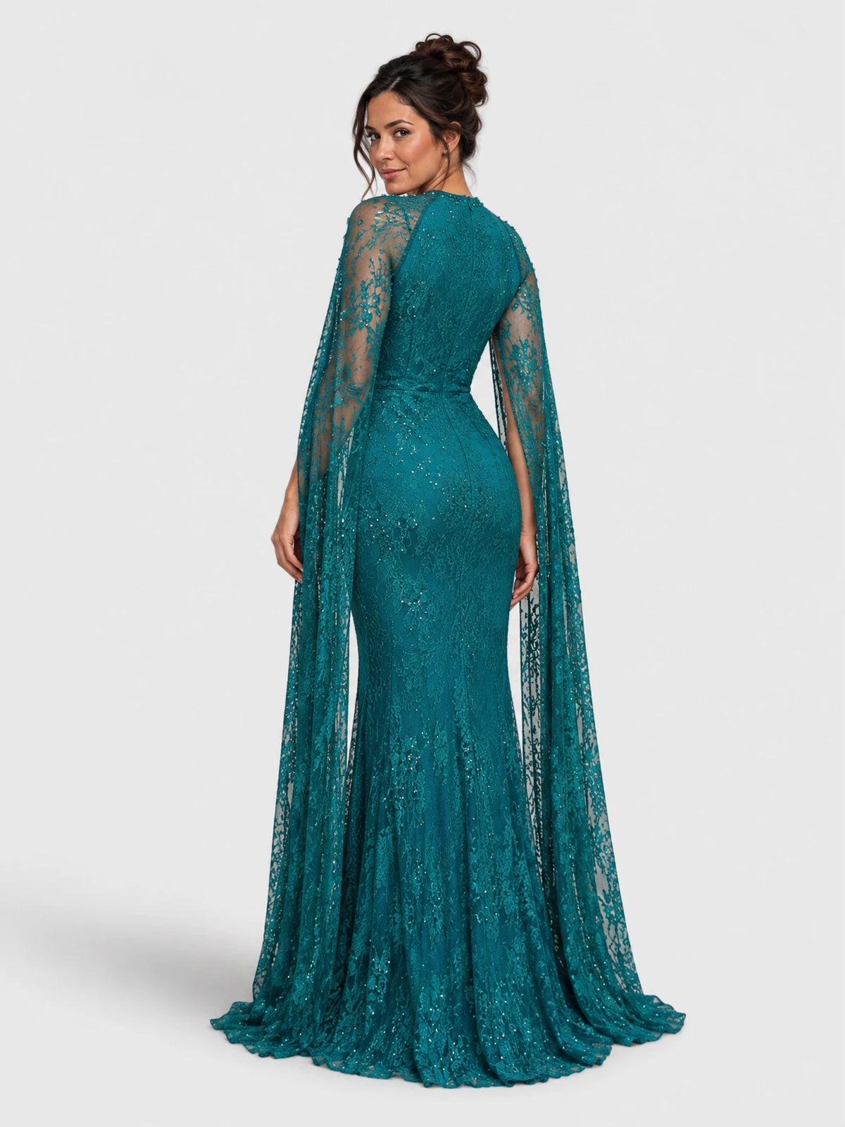 Vestido de Festa Verde Água Vestido de Festa Premium com Capa Bordado Paris