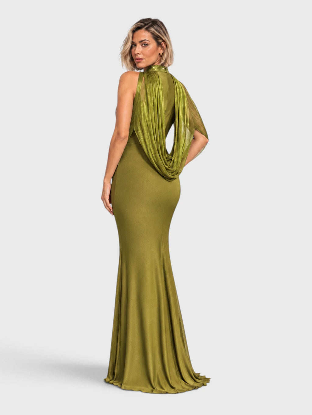 Vestido de Festa Longo Gola Halter Echarpe Luna