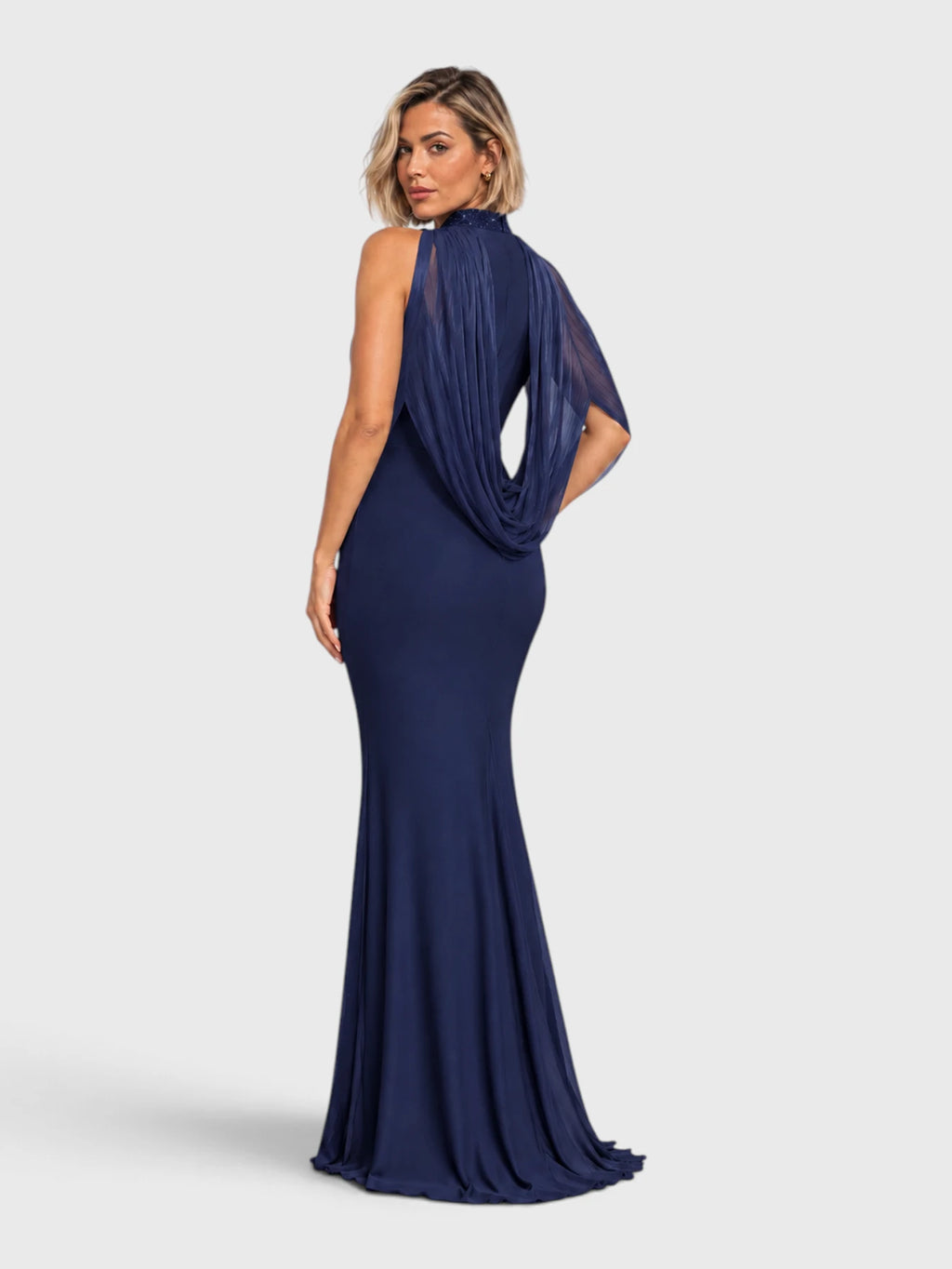Vestido de Festa Longo Gola Halter Echarpe Luna