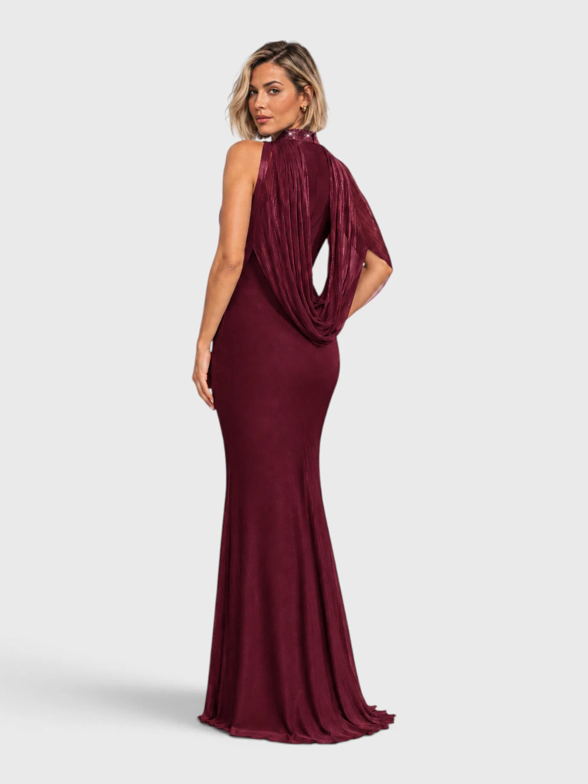 Vestido de Festa Longo Gola Halter Echarpe Luna