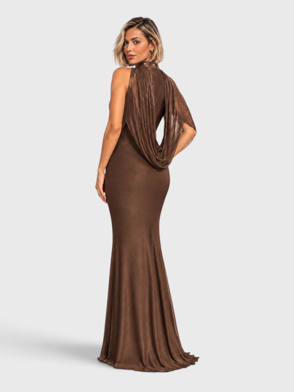 Vestido de Festa Longo Gola Halter Echarpe Luna